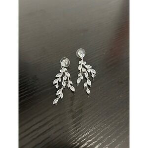 SweetV Silver Marquise Crystal Leaf Vine Drop Earrings Bridal Wedding Jewelry